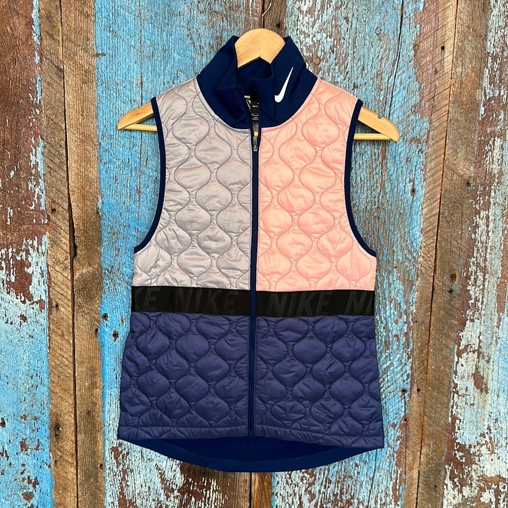 Nike Aerolayer Running Vest Black Quilted Puffer Style Front Zip with Pockets XS